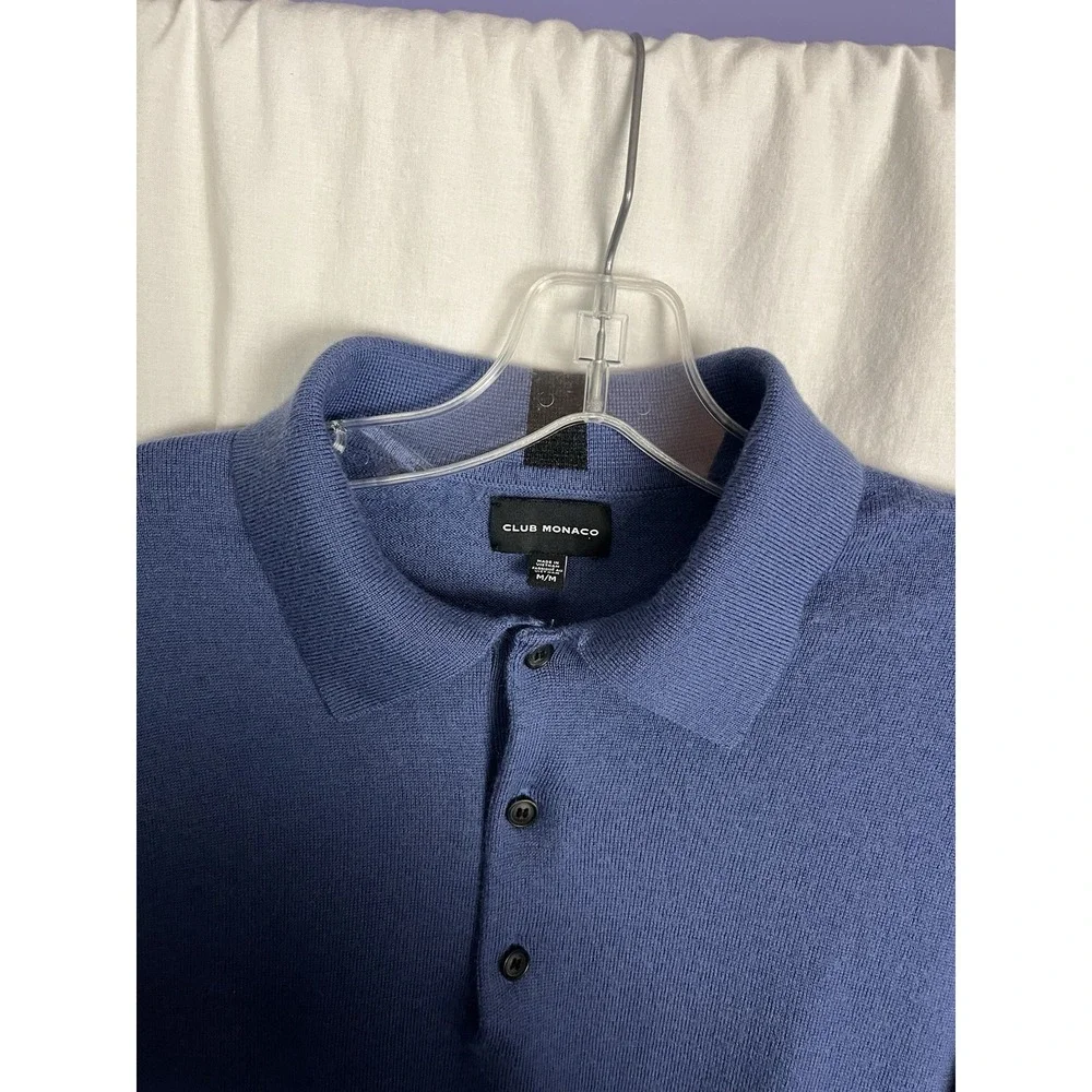 Club Room Men's‎ Size M Knit Sweater Collared Polo 100% Wool Blue